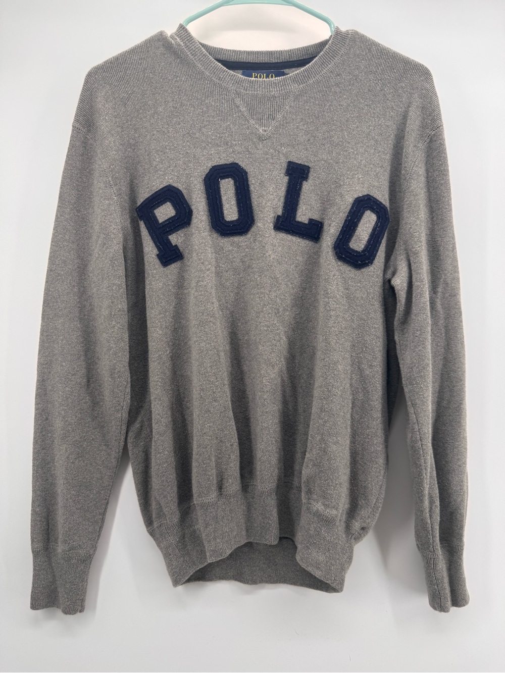 Polo Ralph Lauren Men’s Gray Crewneck Sweater with Navy POLO Letters S/P